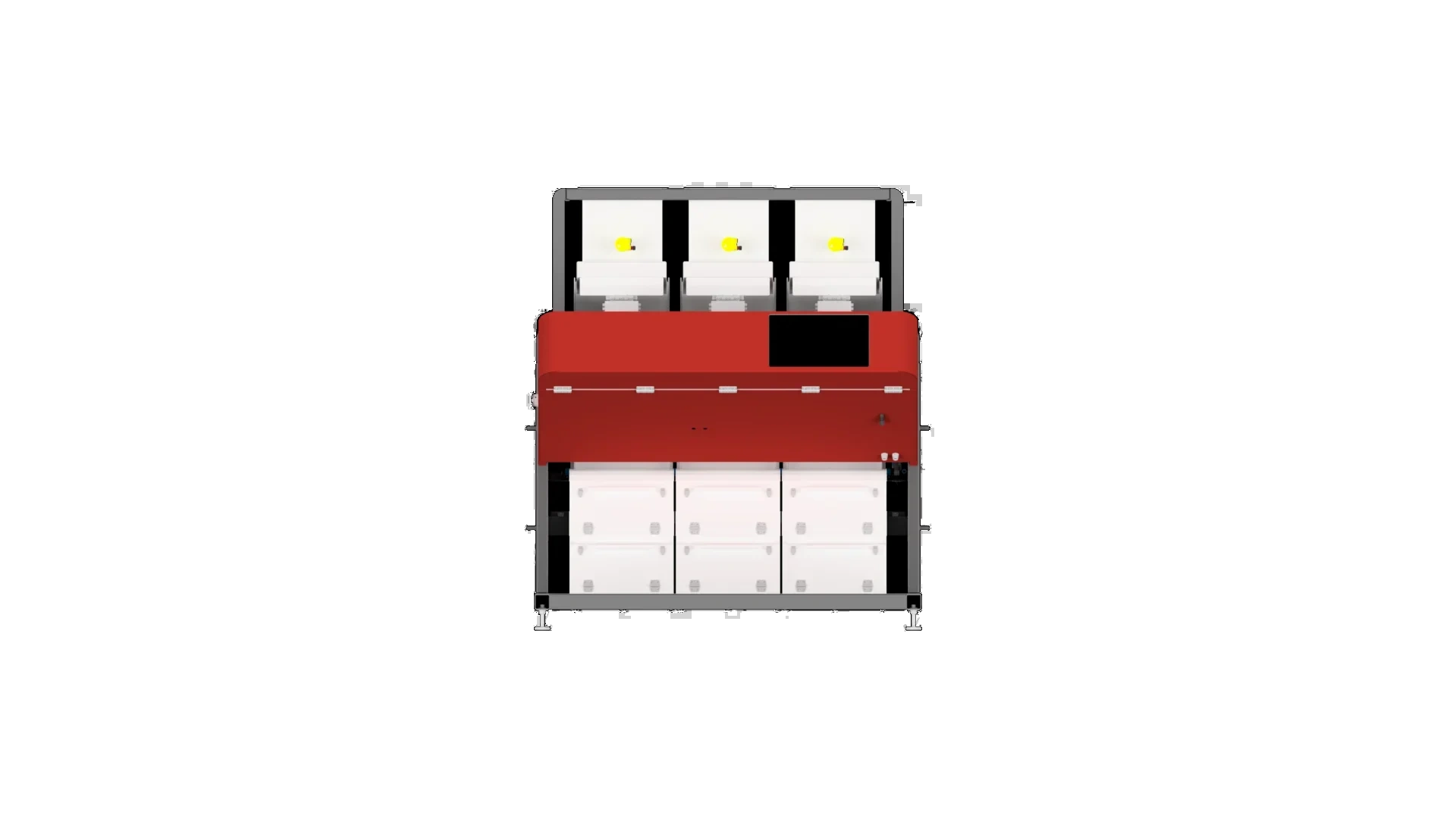 Studio rendering of the UCY F-series flake sorter, front view